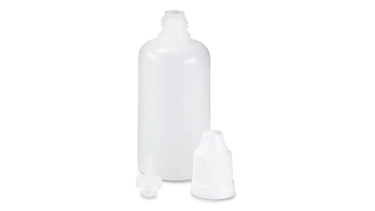 Set de 9 flacons, 5 - 50 ml, blanc, avec couvercle, doseurs et entonnoir