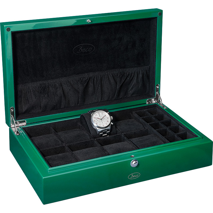 Beco Green Coffre de collection pour 8 montres avec 2 plateau pour bijoux, vert, brillant