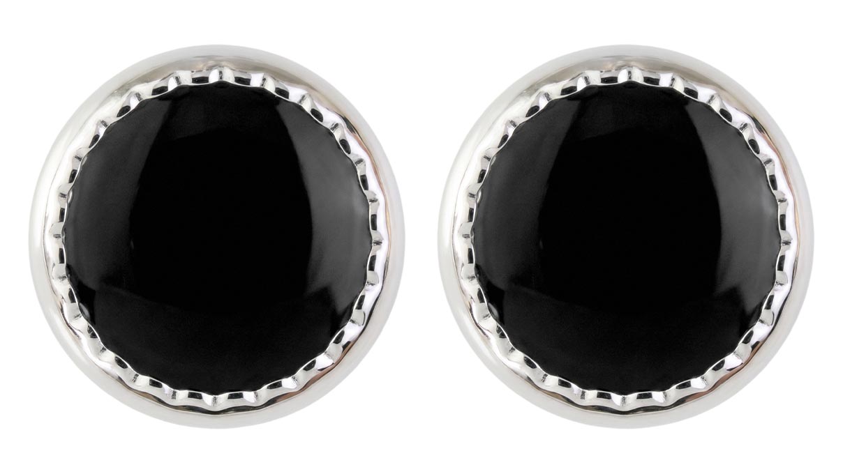 QPP puces d'oreilles A47, rond Ø 4,5 mm, émail noir, inox blanc, 1 paire