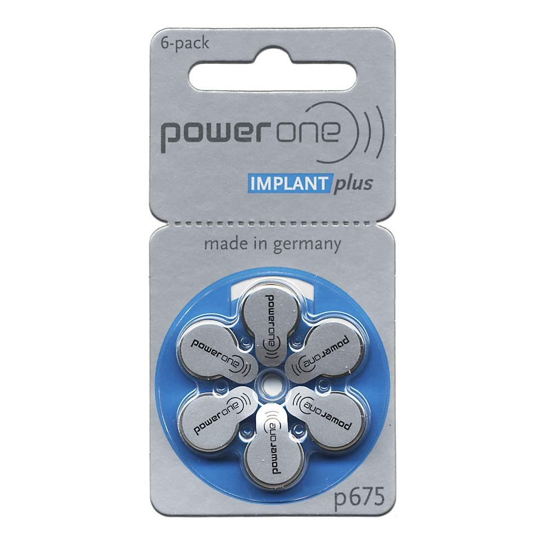 Power One 6 Piles auditives Zinc Air No. 675 Implant  Plus pour les implants Cochlear, en blister