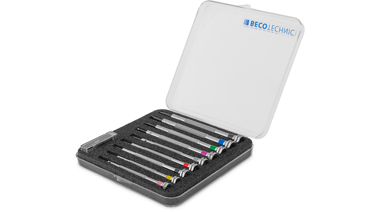 Jeu de tournevis, Ø 0,6 - 3 mm, avec mèches de rechange, 9 pièces