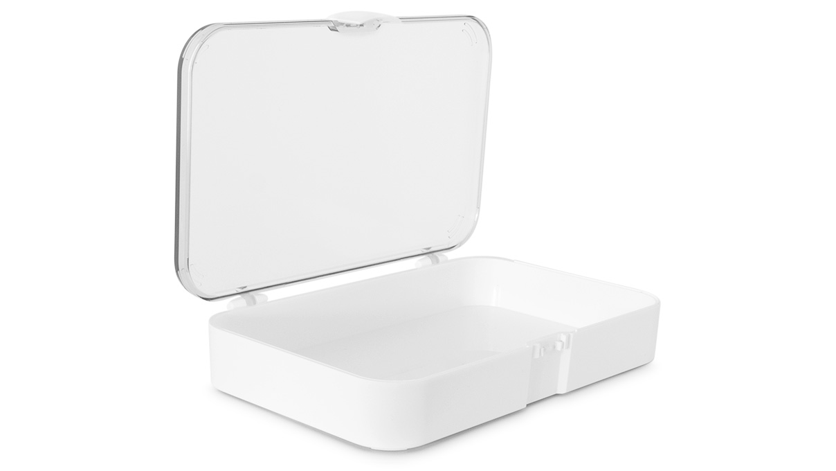 Boîtes de rangement sans insert en plastique blanc avec couvercle transparent, 35 x 190 x 110 mm
