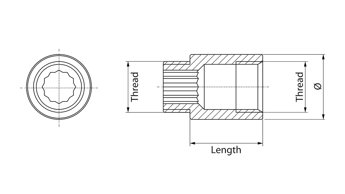 Rallonge filetée avec polygone intérieur G 1/2"-15 mm, laiton