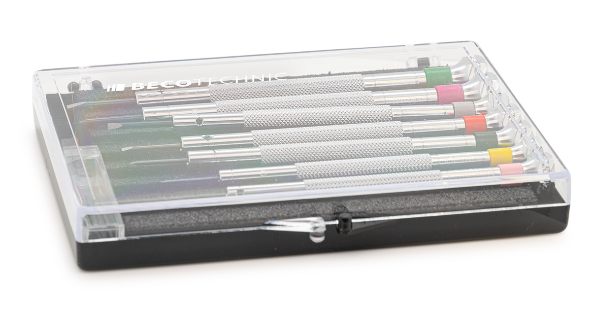 BasicPlus Tournevis, 7 pièces dans un étui plastique, 0,6 - 2,0 mm, avec lames de rechange