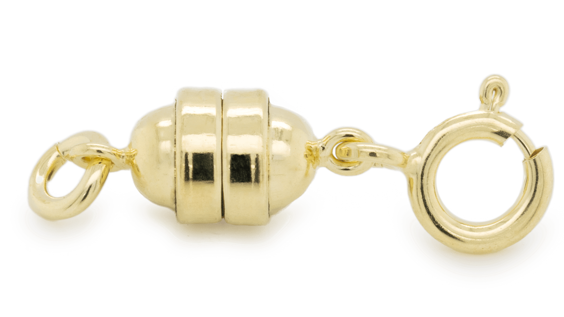 Fermoir magnétique, 6,5 mm, ouvert, avec oeillet et anneau à ressort, 925/- argent, plaqué or