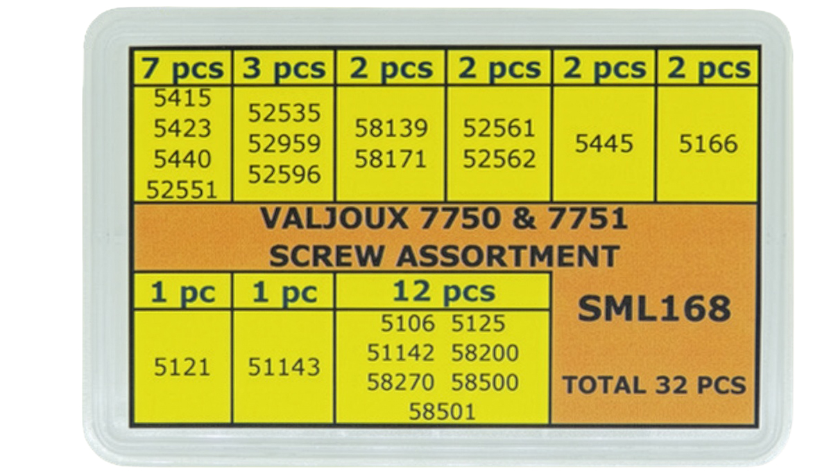 Assortiment de vis pour les calibres de chronographe ETA/Valjoux 7750 et 7751, adapté à différentes
positions du mouvement, 32 vis