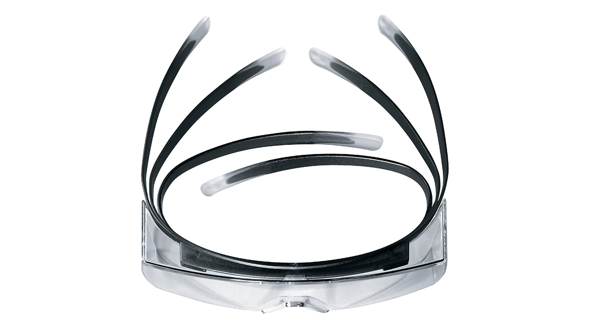 Lunettes de protection pour porteurs de lunettes avec branches hautement flexibles, résistantes aux
produits chimiques, EN 166