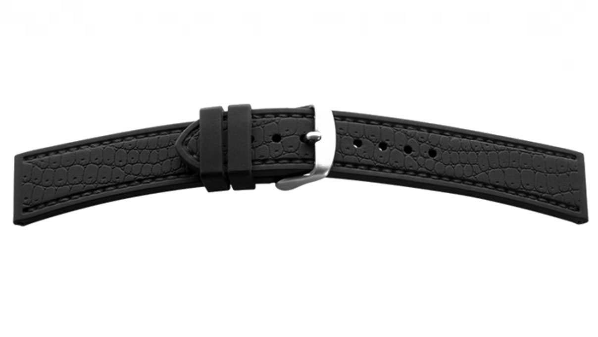 Bracelet  de montre, silicone, noir/noir, largeur 20 mm, cornes 18 mm, longueur 120 + 80 mm