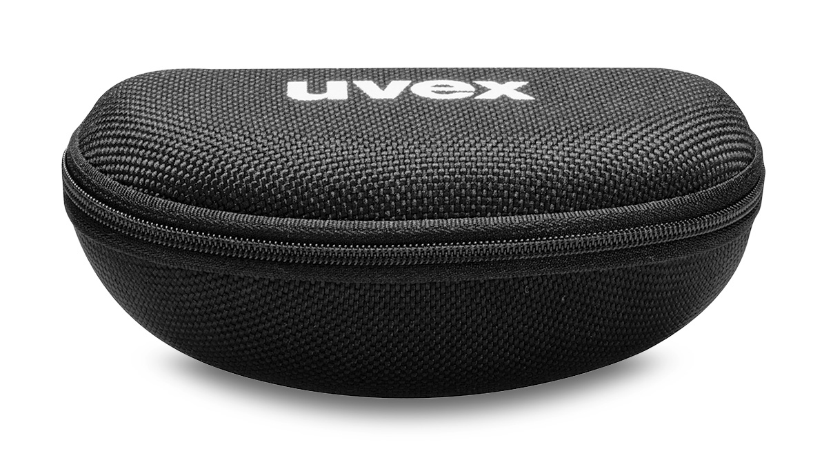 Étui rigide  pour lunettes à branches courbées, avec boucle de ceinture et mousqueton