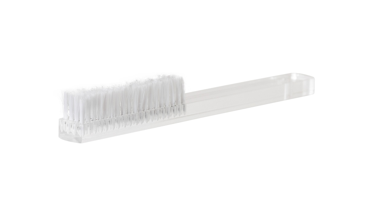 Brosse à main, 4 rangées, poils en nylon blanc, manche en plexiglas, doux, 190 mm
