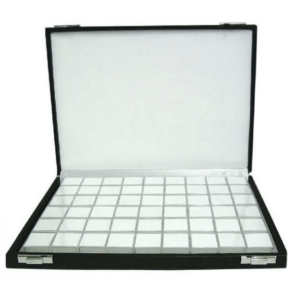 Étui pour pierres précieuses avec 54 boîtes, 280 x 205 x 30 mm, couverture noire en simili cuir