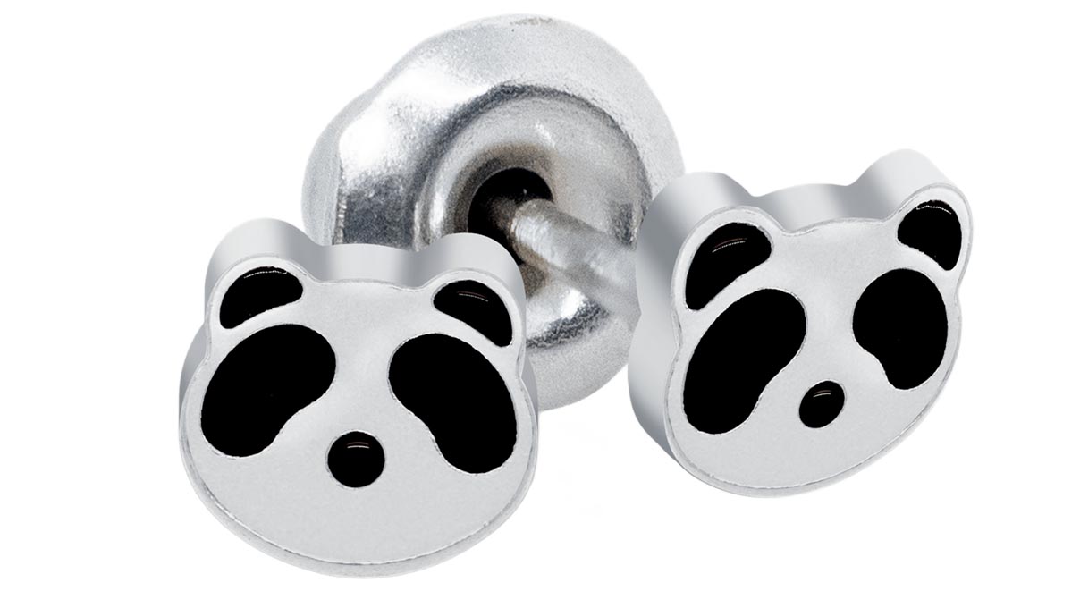 QPP Ohrstecker K33, Panda Gesicht Emaille, Edelstahl weiß, 1 Paar
