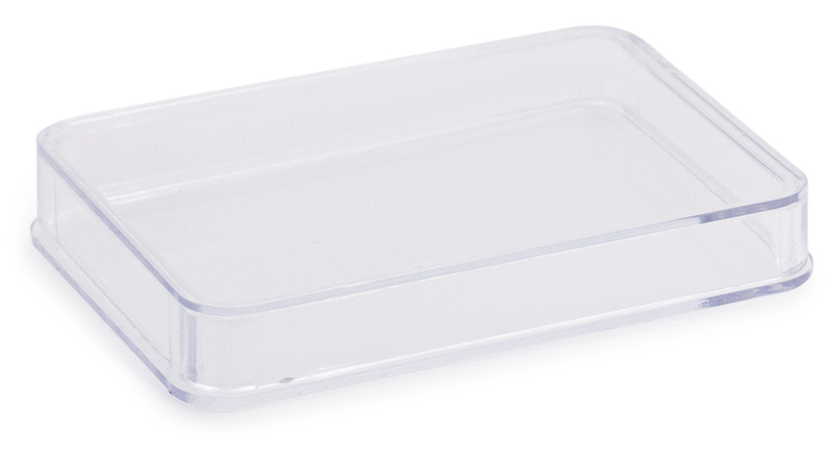 Boîte en plastique, 60 x 43 x 8 mm, transparente, avec couvercle