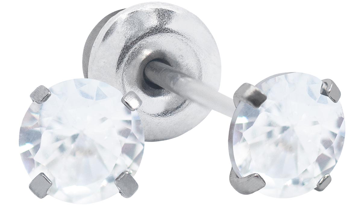 QPP Ohrstecker A75, Chaton Ø 4 mm, Zirkonia weiß, Edelstahl weiß, 1 Paar