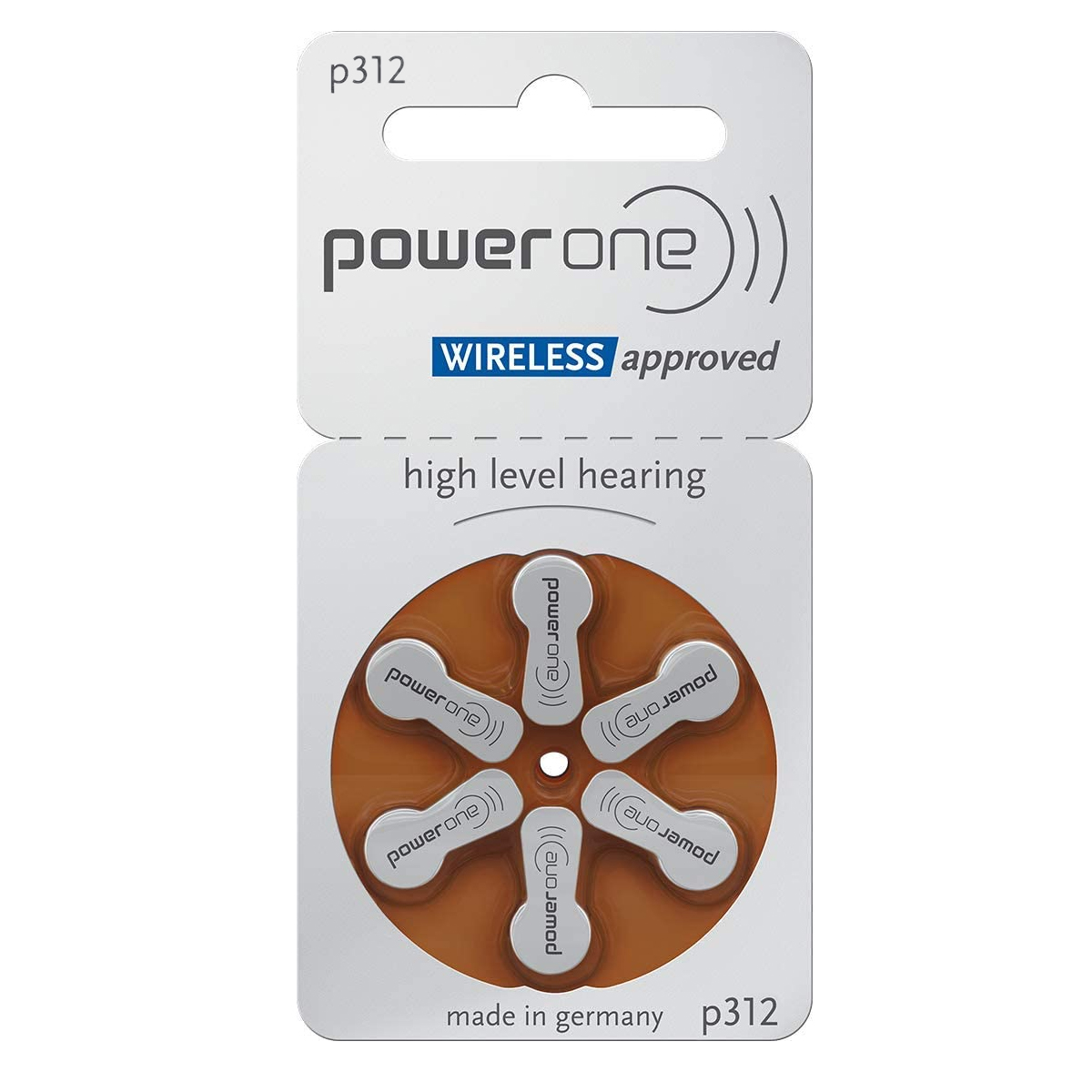 Power One 6 Piles auditives Zinc Air No. 312, en blister, Mercury Free