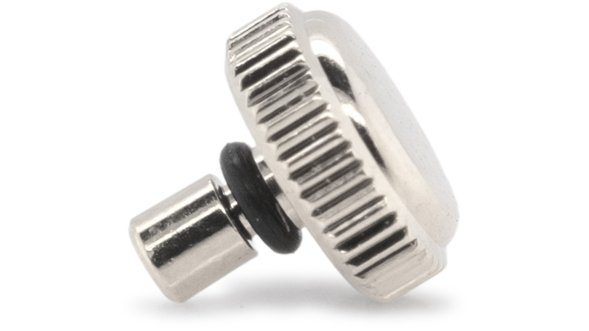 Couronne étanche, Forme japonaise, Acier inoxydable, Blanc, Tête Ø 3,5 mm, Filetage Ø 0,7 mm