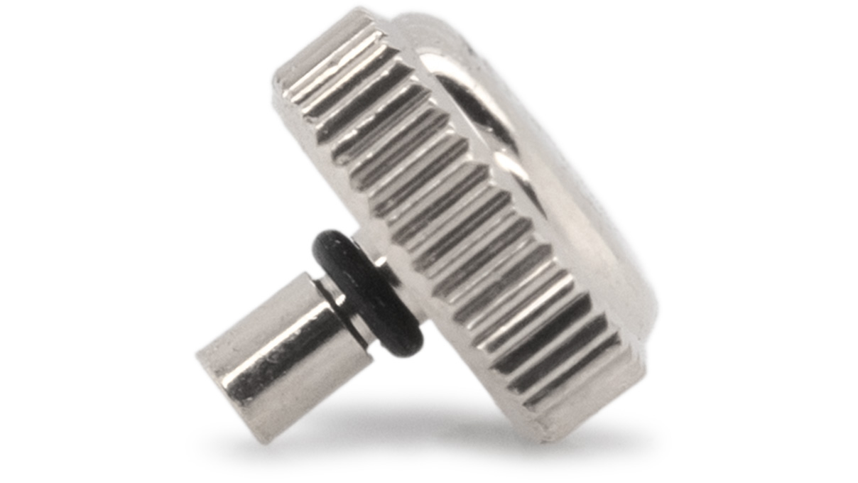 Couronne étanche, Forme japonaise, Acier inoxydable, Blanc, Tête Ø 3,5 mm, Filetage Ø 0,6 mm