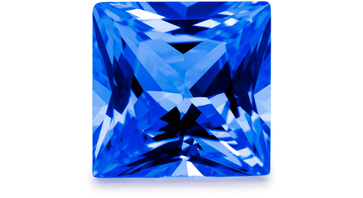 Pierre de couleur synthétique, saphir, carré, 2,5 x 2,5 mm