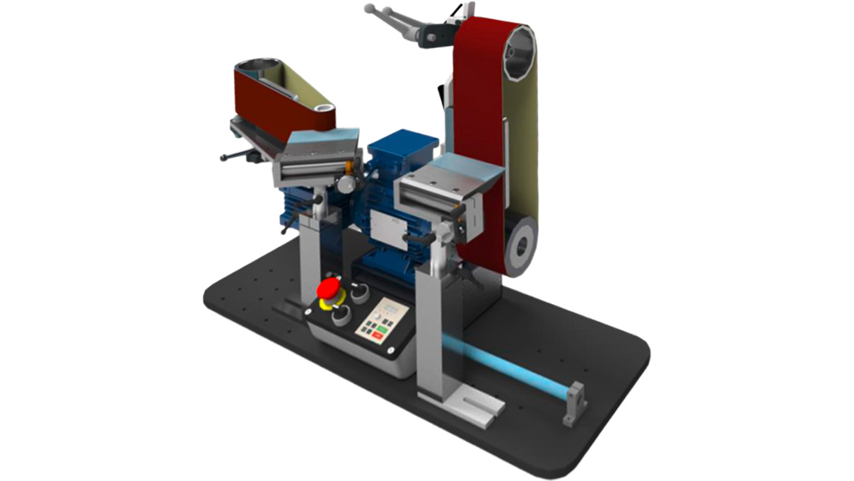 Micromecalp Belt Master, système de ponçage à bande double avec bande de travail horizontale et
verticale, plaque d’appui interchangeable, réglage de vitesse variable de 0 à 1.800 tr/min, 230 V