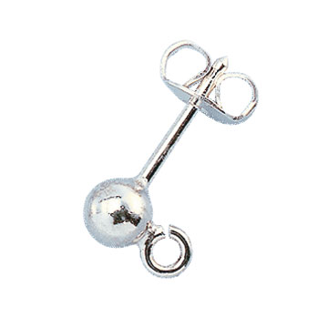 Tige de dormeuse 585/- OB avec boule et Anneaux Ø 3,0 mm rhodiné