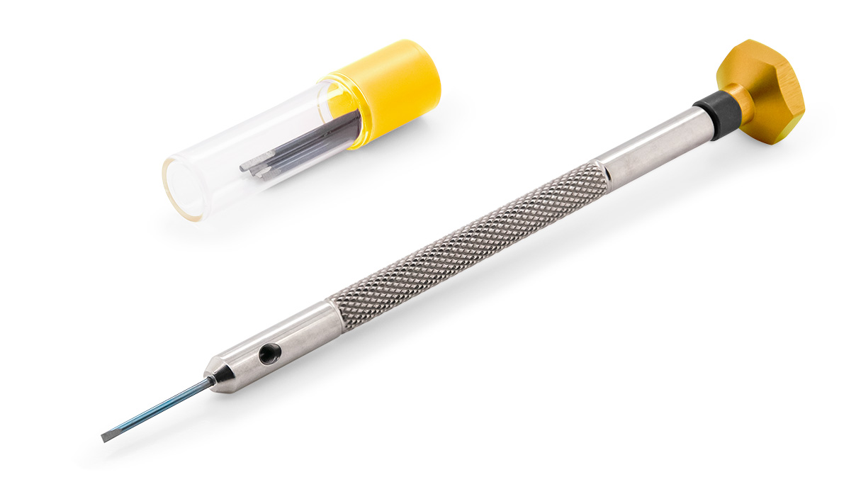 VOH tournevis, mèche 0,8 mm, couleur or, avec des lames de rechange