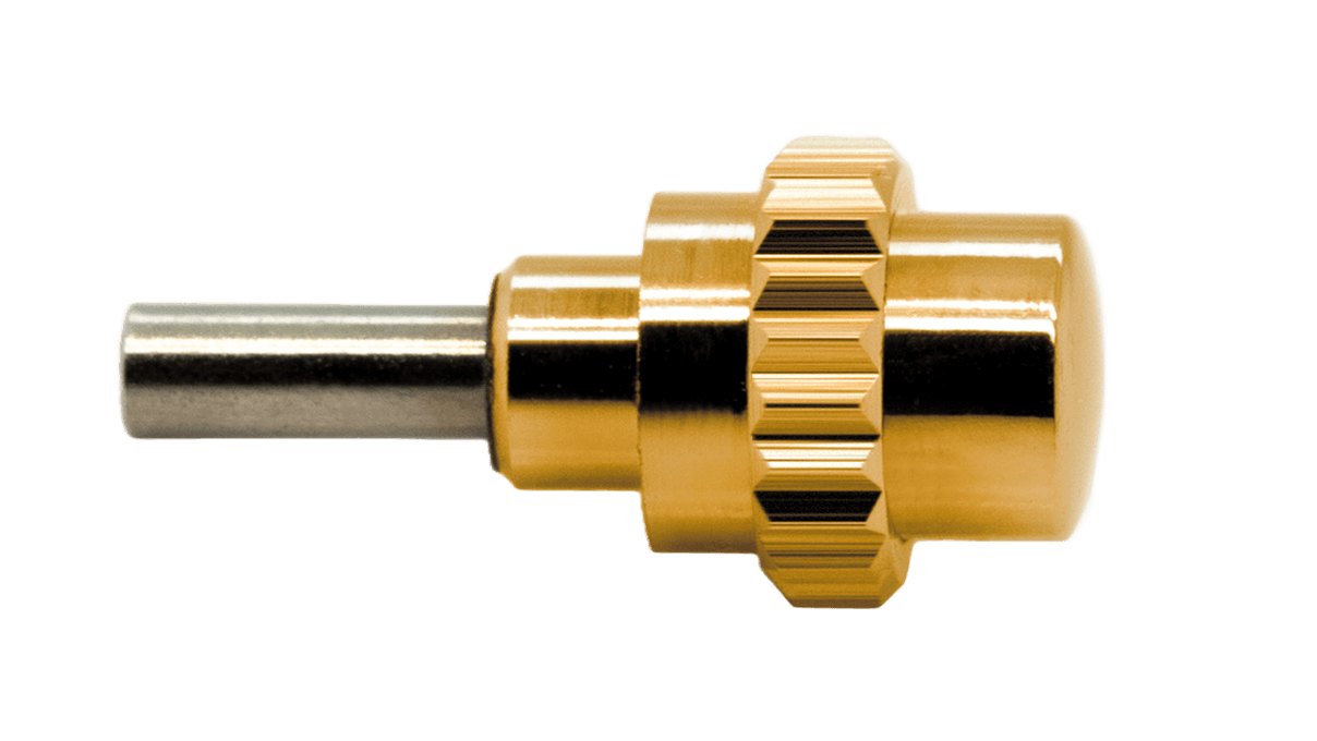 Poussoirs étanches P590Y pour des chronographes pour presser, tête Ø 3,4 mm, tube Ø 2,0 mm, coup de bouton 5,5 mm, dorés ( 3 microns )