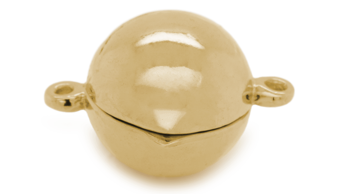 Fermoir magnétique, 925/- argent, plaqué or, boule, Ø 13 mm, lisse