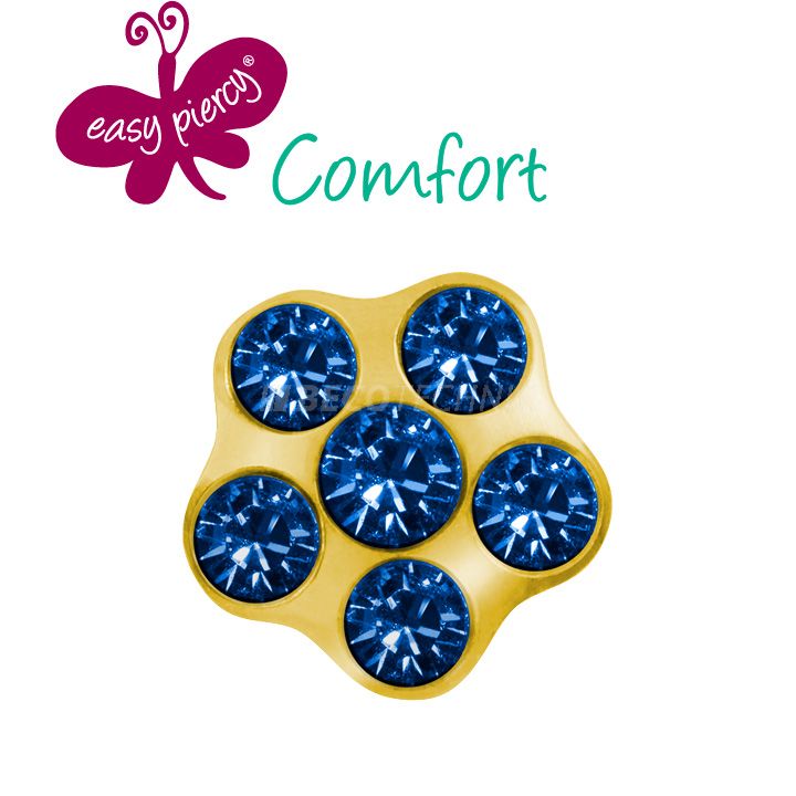 Easy Piercy Comfort 1 paire de boutons d'oreilles Flower Ø 5,0 mm, doré, imitation saphir/saphir