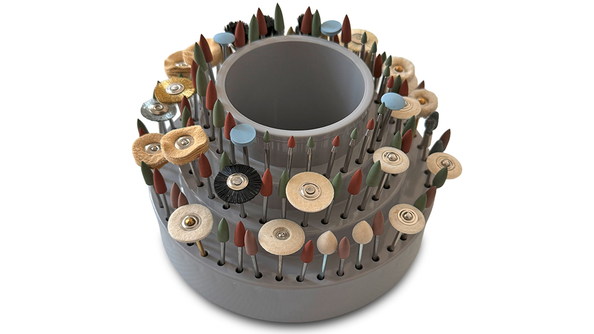 Assortiment de mini-polisseuses et mini-ponceuses, tige HP Ø 2,35 mm, 114 pièces sur socle rotatif