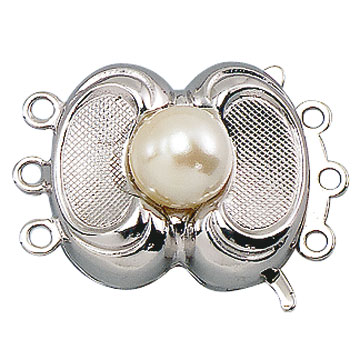 Fermoir à cliquet, 925/- argent rhodiné, 1 perle, à trois rangs, 14 x 16 mm