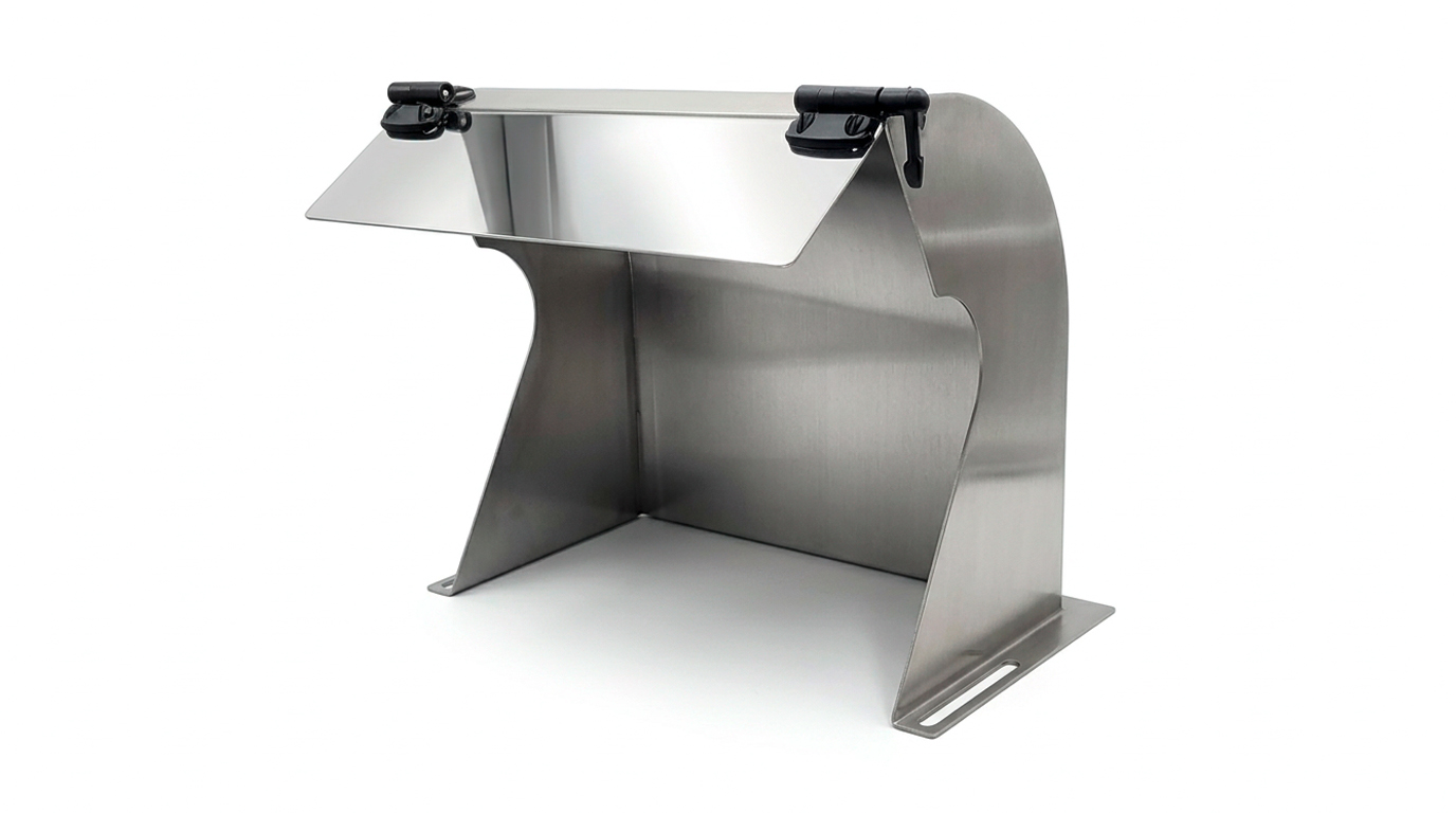 Capot de protection de polissage pour machines Micromecalp XPRO, équipement maximal avec des
roues de polissage Ø 250 mm, acier inoxydable