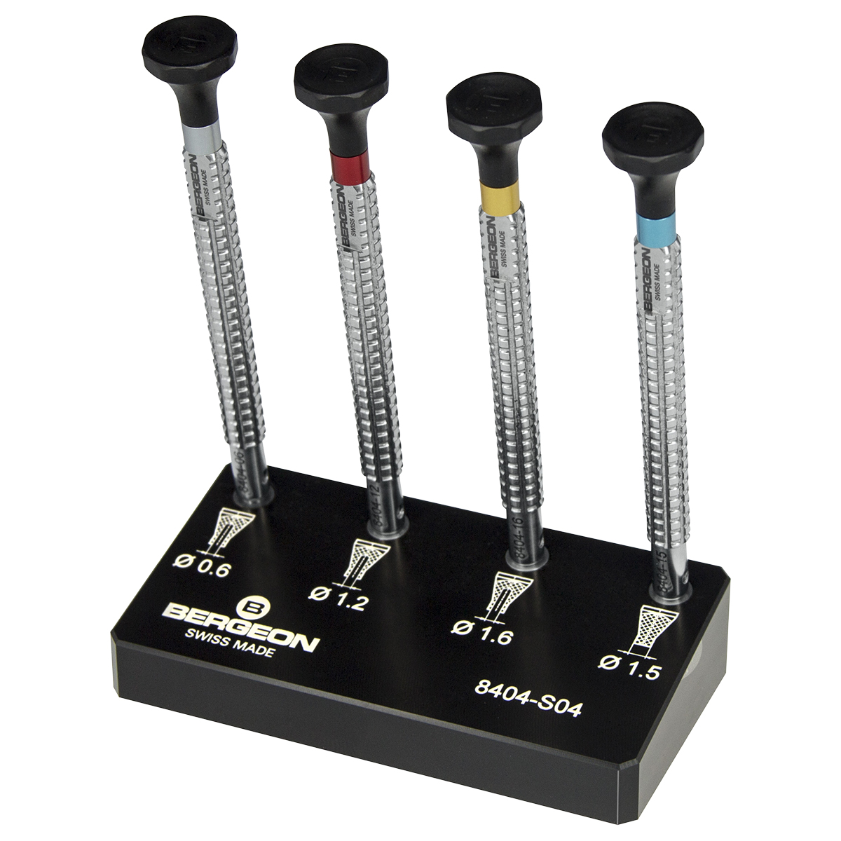 Bergeon 8404-s04 assortiment de chasse-aiguilles à tête tournante, sur socle