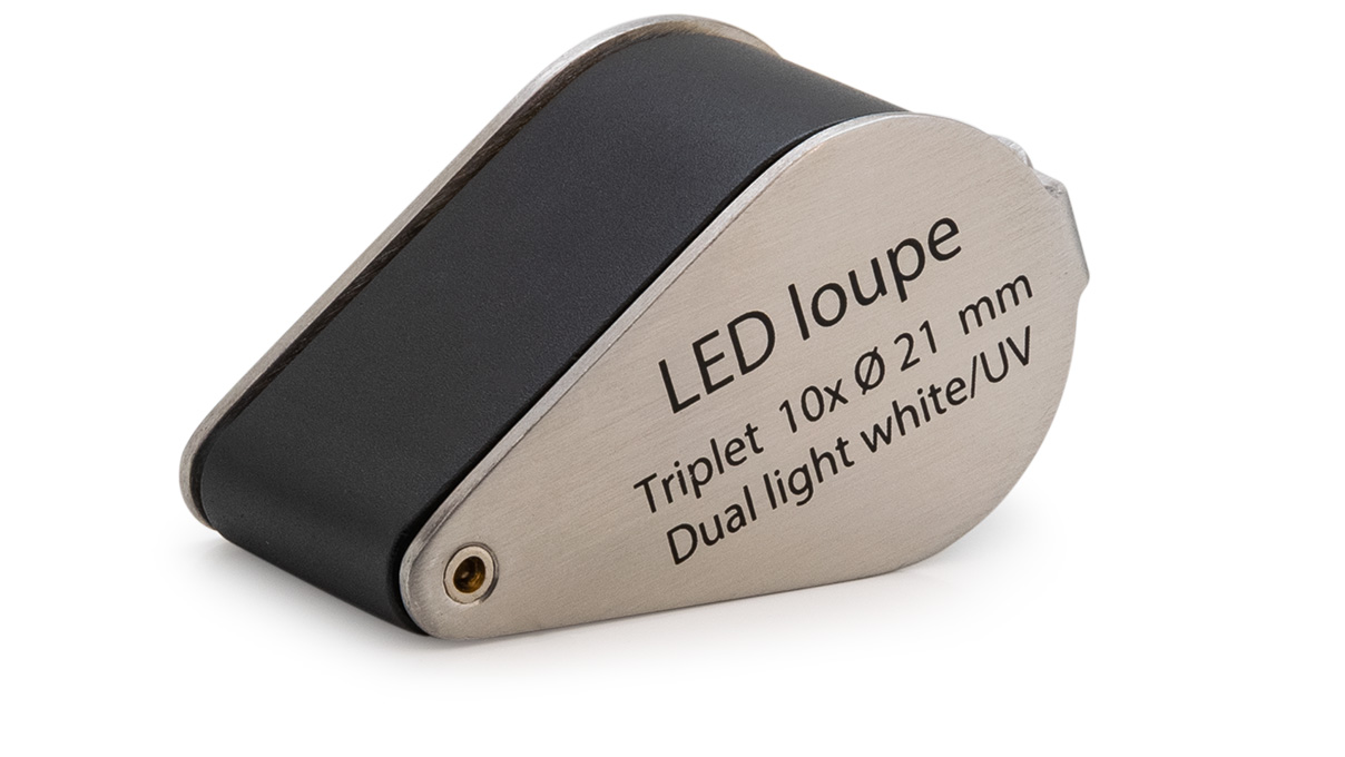 Triplet loupe pour diamants, grossissement 10x, lentille Ø 21 mm, avec lumière LED et UV