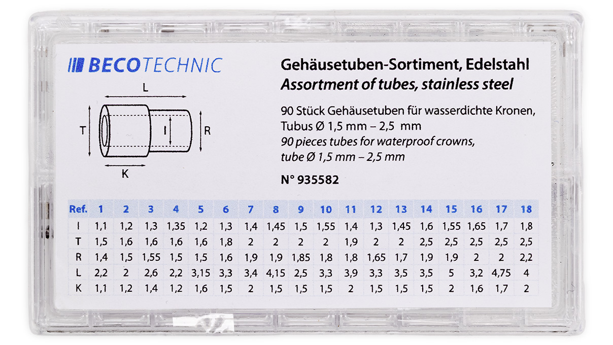 Assortiment de 90 tubes de boîtier des montres étanches, tube 1,5 - 2,5 mm
