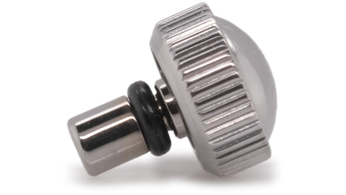 Couronne étanche, Forme japonaise, Acier inoxydable, Blanc, Tête Ø 3 mm, Filetage Ø 0,7 mm