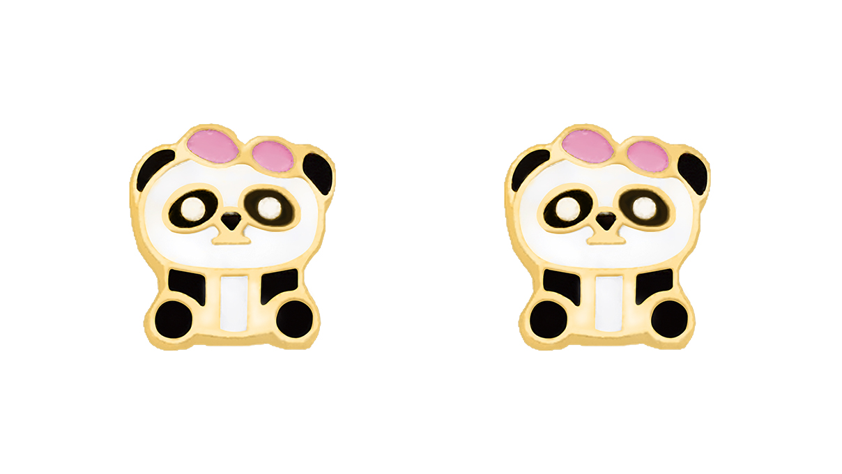 QPP A64 boucles d’oreilles clous, panda enfant émaillé, doré jaune, 1 paire