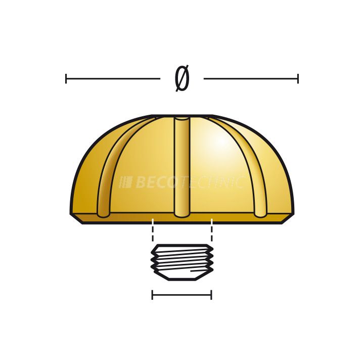 Couronne Baroque 919 BA, 3 microns jaune, Ø 4,0, tubus 2,0, filetage 0,9, étanche
