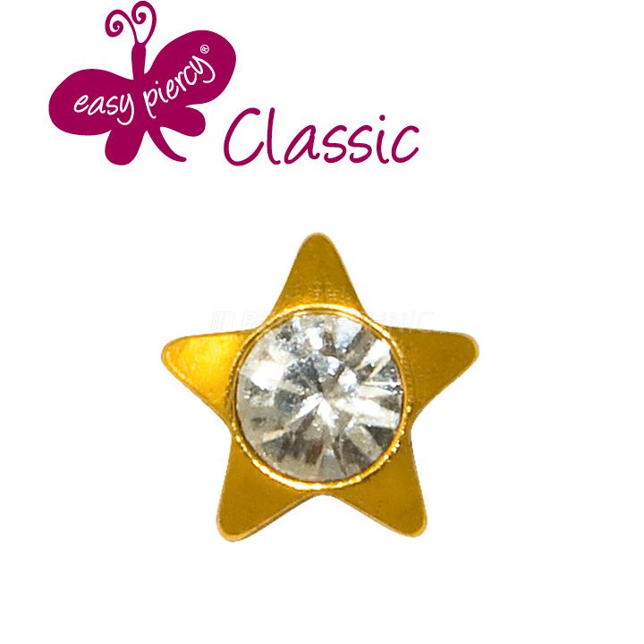 1 paires boutons d'oreilles Easy Piercy Classic, doré, étoile, imitation diamant