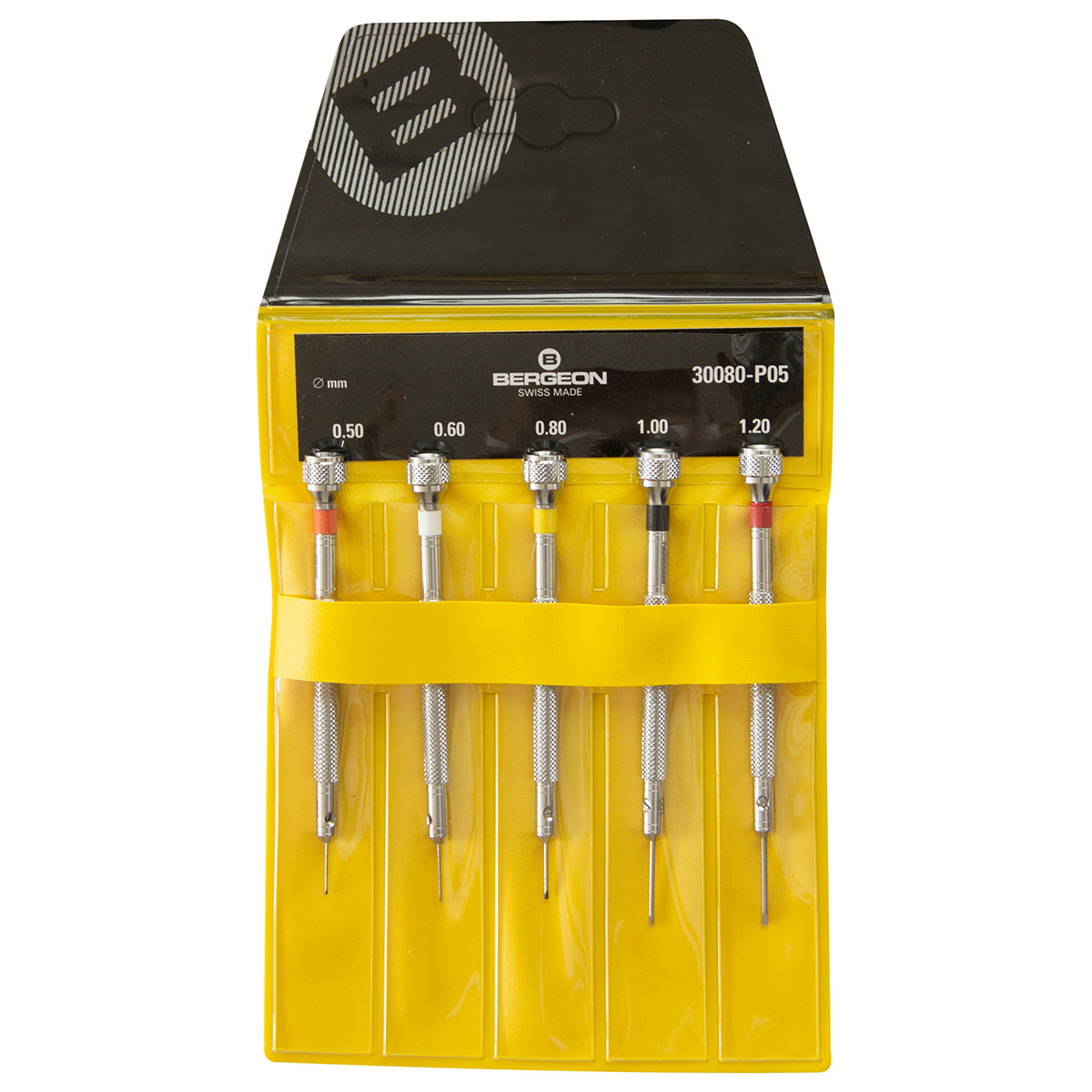 Bergeon 30080-P05 Assortiment de 5 tournevis, mèches en acier 0,5 - 1,2 mm