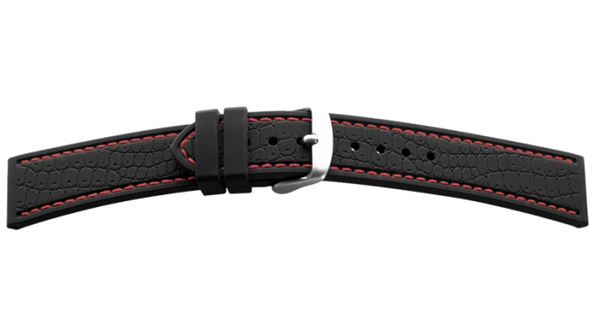 Bracelet en silicone, aspect croco, couture rouge, largeur de bande 18 mm