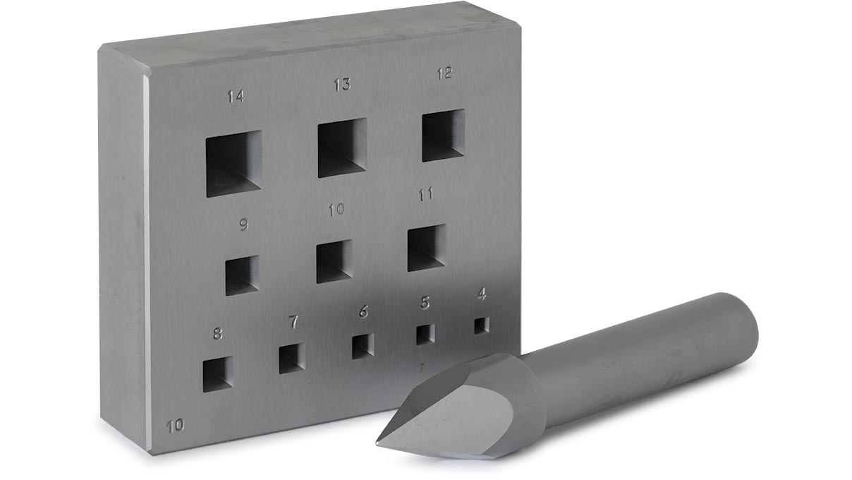 Matrice à refouler avec poinçon, 11 trous, carrée  taille 4 - 14 mm