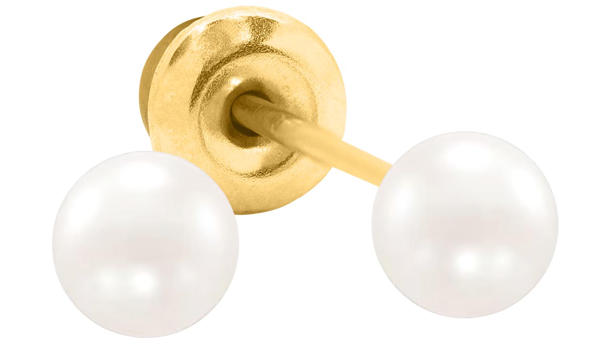 QPP Ohrstecker A62, Rund Ø 4 mm, Perle weiß, Edelstahl gelb vergoldet, 1 Paar