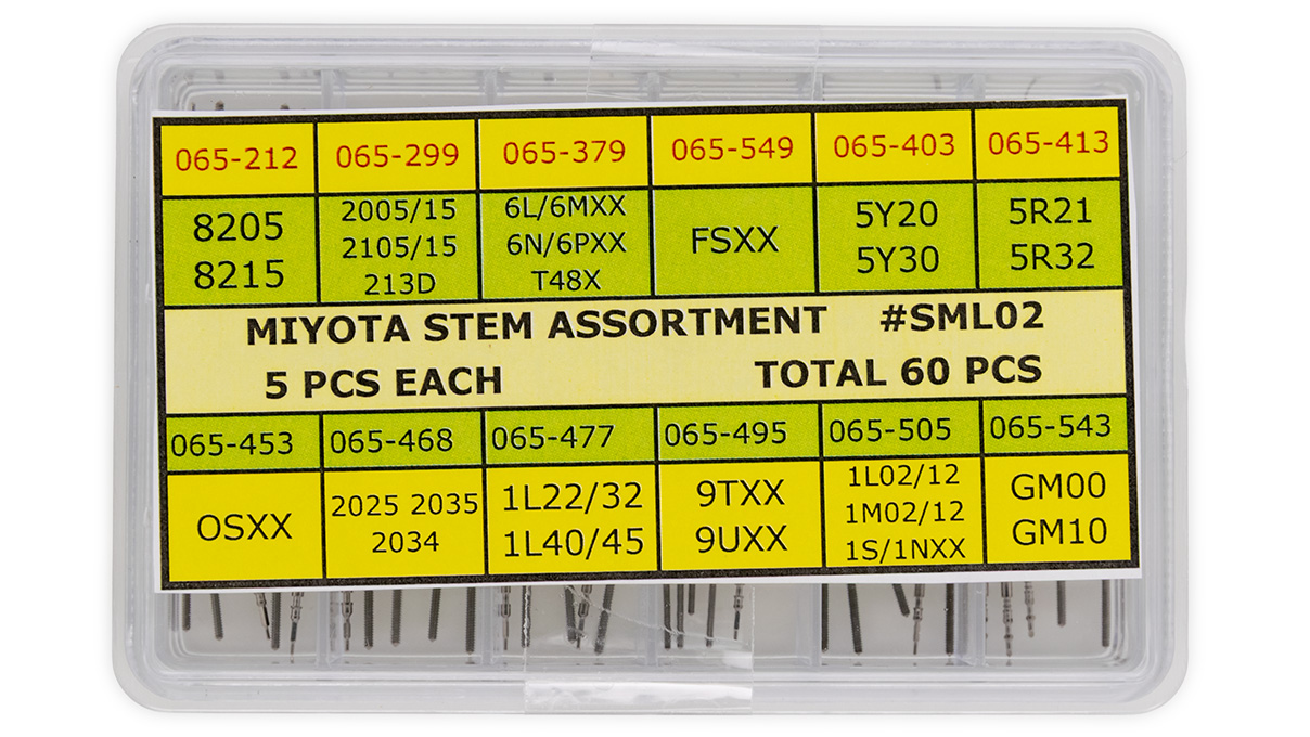 Assortiment de tige Citizen-Miyota, 5 pièces par type, 60 pièces