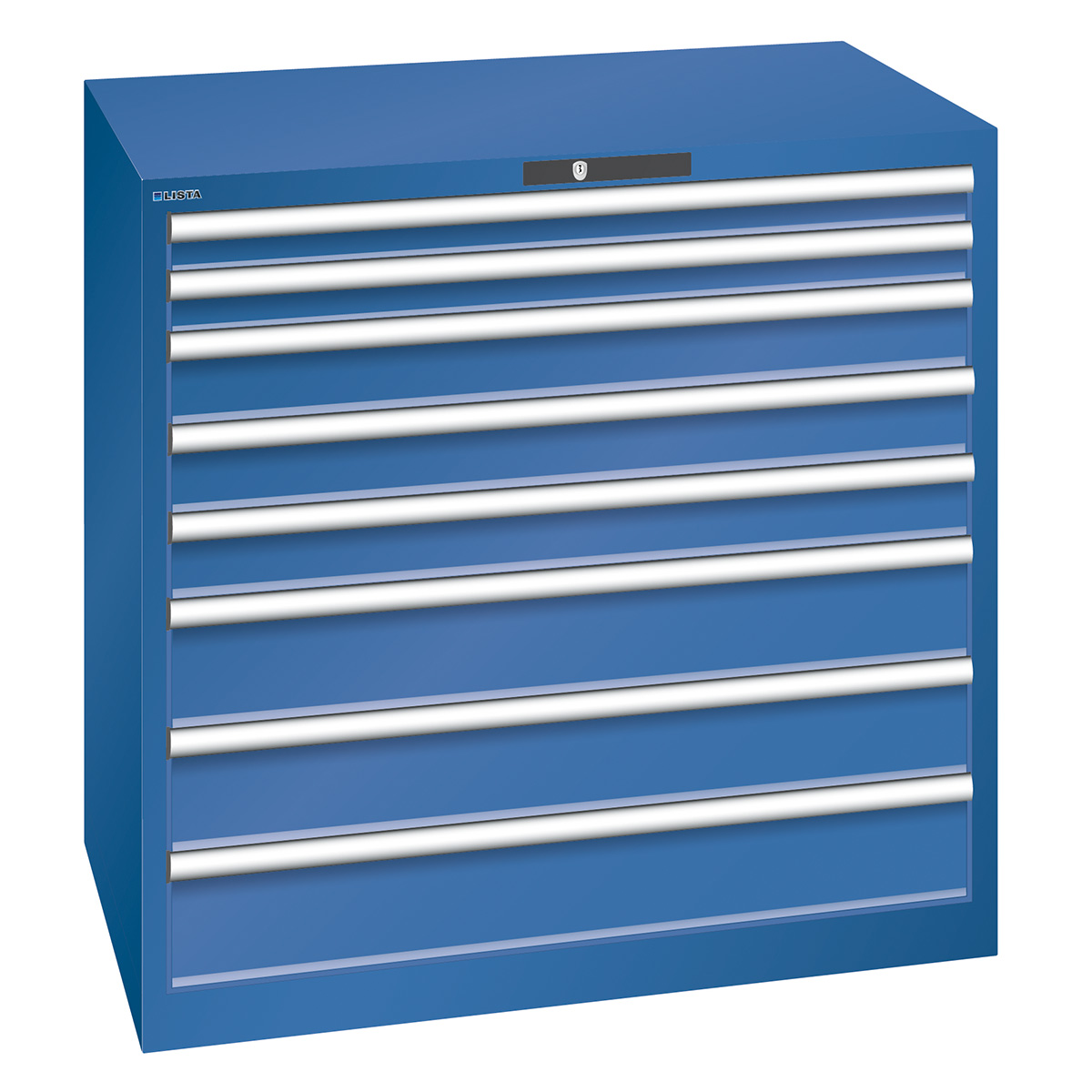 Lista armoire à tiroirs 54 x 36 E, 8 tiroirs, bleu gentiane, Key Lock, hauteur 1000 mm