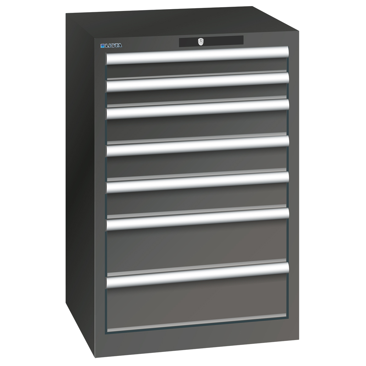 Lista armoire à tiroirs 27 x 27 E, 7 tiroirs, noir, Key Lock, hauteur 850 mm