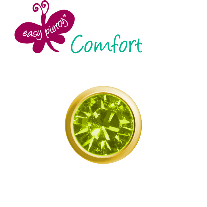 Easy Piercy Comfort 1 paire de boutons d'oreilles Ø 2,95 mm, doré, imitation péridot
