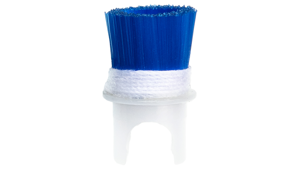Brosse medium Ø 10 mm, nylon 0,15 mm, bleue, coudée, pour adaptateur