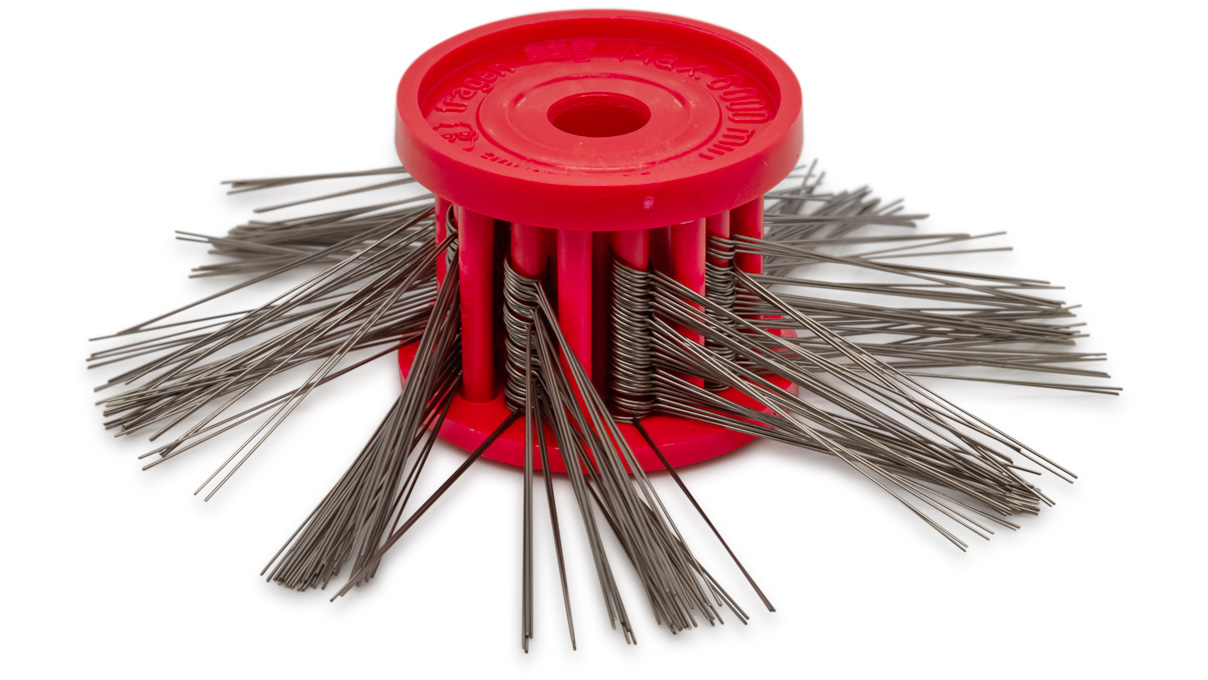 Brosses à finition mat, rouge, Ø 90 mm, fil Ø 0,3 mm