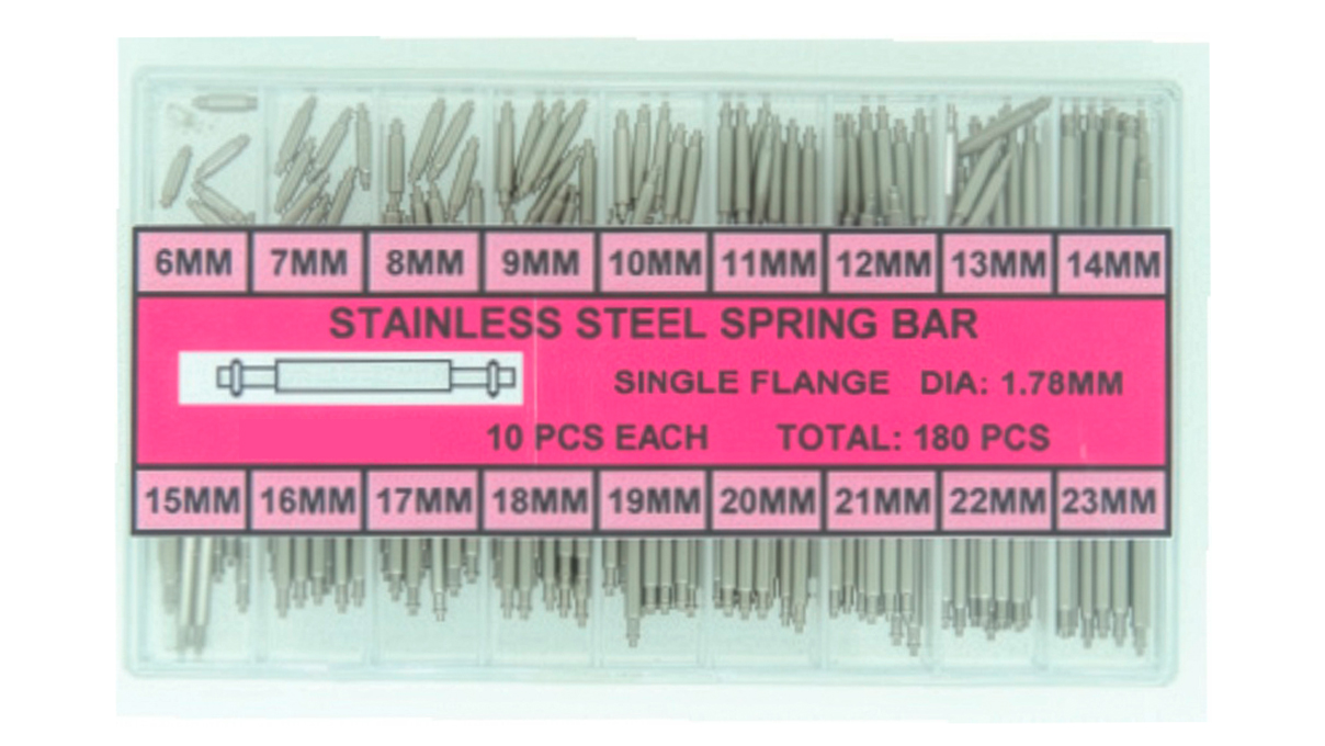 Assortiment de 180 barrettes à ressort, avec ergot, inox, blanches, Ø 1,78 mm, 10 x longueur 6 à 23 mm