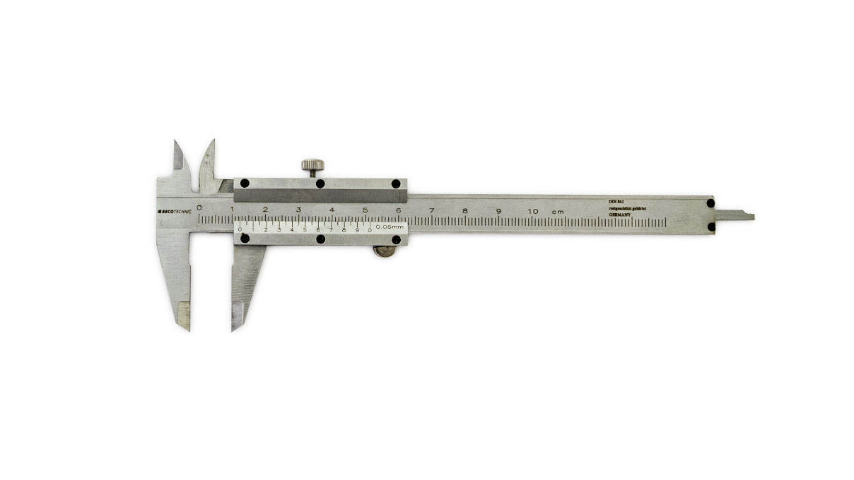 Calibre coulissant avec vis de blocage, acier inoxydable, plage de mesure 100 mm, vernier 0,05 mm